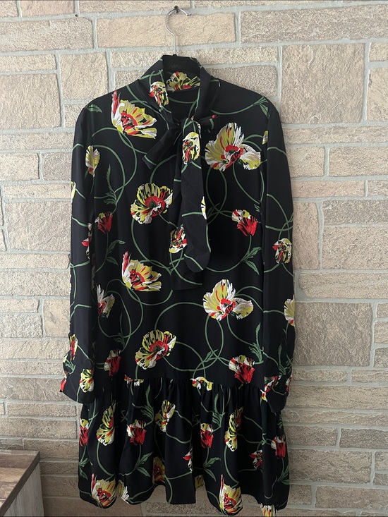Akris Punto Dresses & Skirts - Akris Punto Crêpe de Chine Silk Dress Floral Poppy Print Size M 4-6 Tie Neck